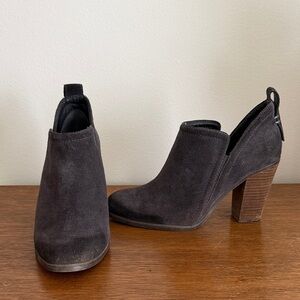 Vince Black Suede Stacked Heel Ankle Booties